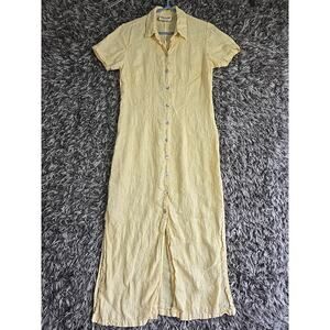VTG Museum USA Yellow Womens Cottagecore 100% Linen Button Down Dress Sz M
